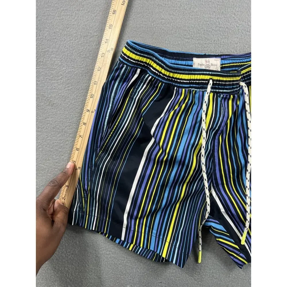 Psycho Bunny Swim Trunks Men's Medium Striped Multicolor Beach Drawstring Shorts